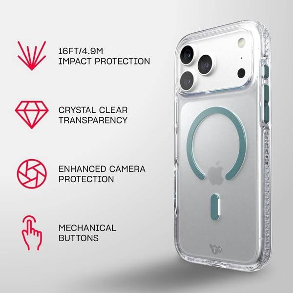 Tech21 Evo Crystal Case with MagSafe for iPhone 17/18 Pro Max 6.9" Clear Emerald Dust - T21-11704