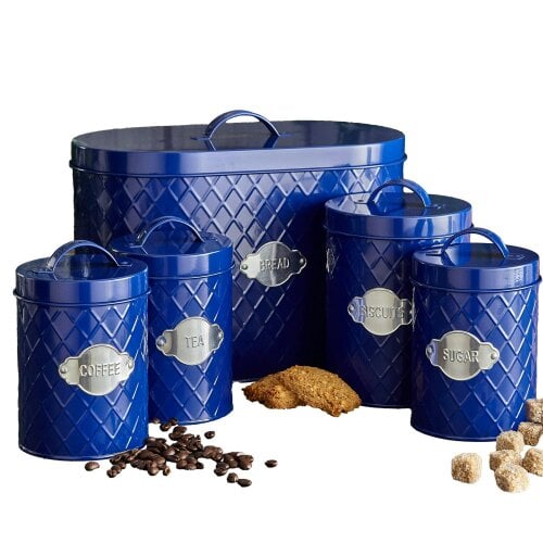 Neo Navy Blue Embossed 5 Piece Kitchen Canister Set