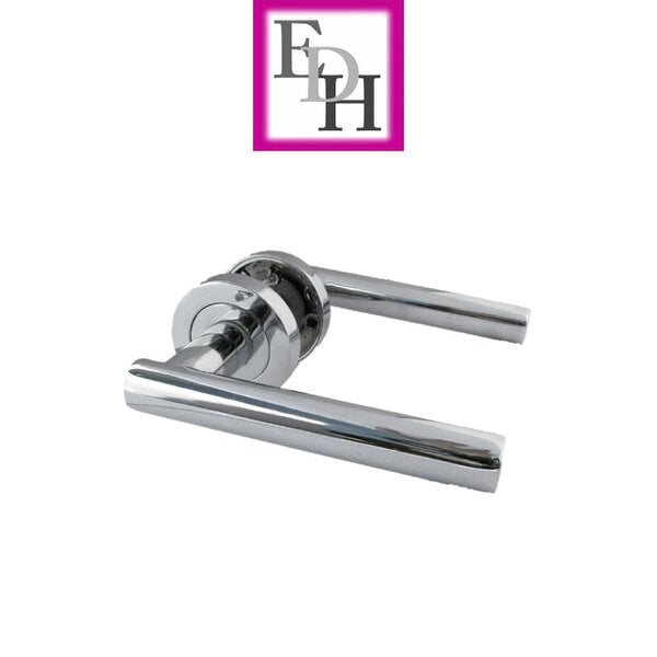 EDH Door Hardware Modern Chrome Straight T-Bar Door Handles with Round Rose + Tubular Latch