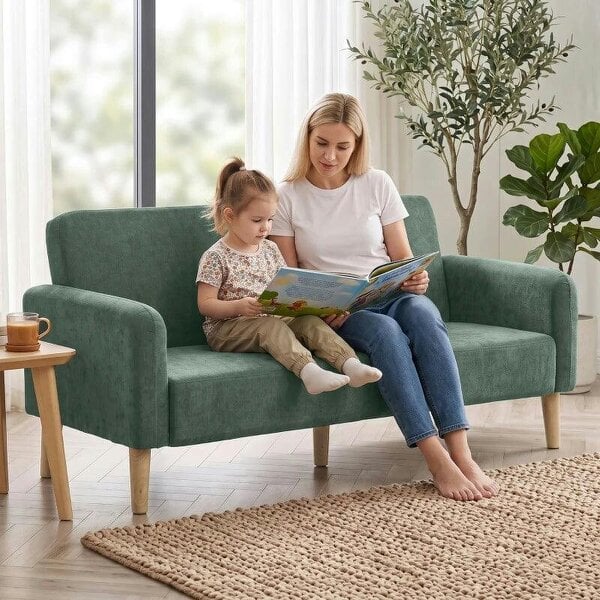 2 Seater Sofa, Velvet Small Couch with 20cm Thick Padding, Wide and Deep Seat, Dark Green