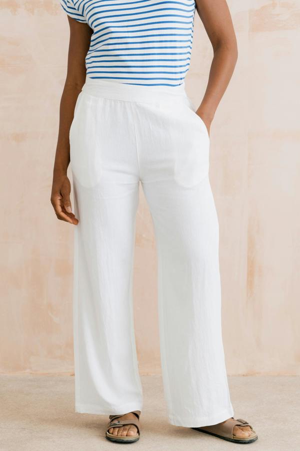 Grace Wide Leg Linen Blend Trousers White