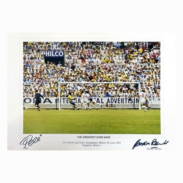 Unbranded Pele & Gordon Banks dual signed "The Save" photo — Premium Framing