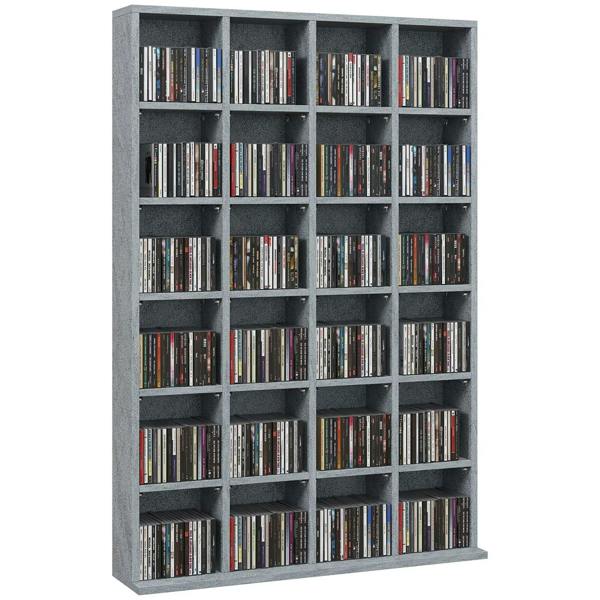 Cement grey CD storage unit with adjustable shelving and open cubby sections