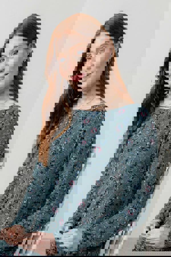 Lily & Me Angela Long Sleeve Printed Knit Tunic Sea Mist