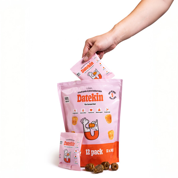 Datekin Sukkari Dates Family Bag (12 x 30g Packs) – Premium Soft Golden Dates | Healthy on-the-go Snacks | 100% Natural Superfood