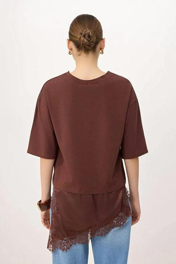 Oversize Asymmetric Lace Detail Short Sleeve T-Shirt