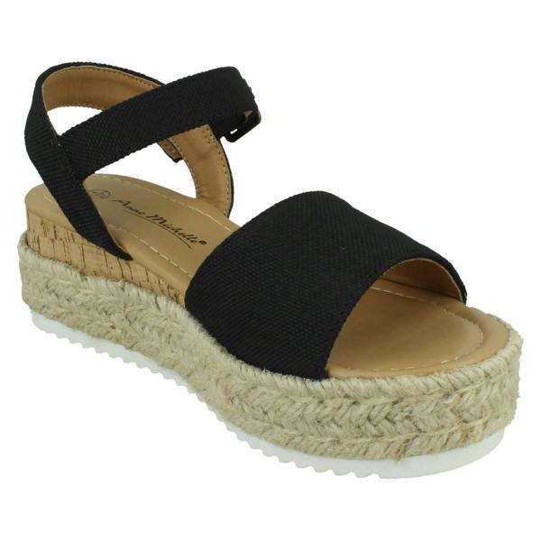 Anne Michelle Ladies Mid Platform Wedge Espadrille Mule Sandal with Buckle Ankle Strap F12091