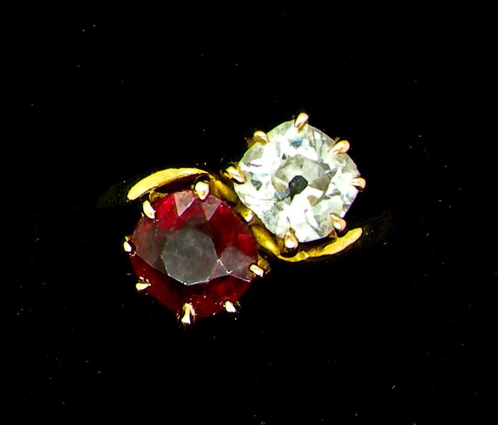 Vintage Tom A fine ruby and diamond two stone diamond ring