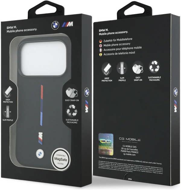 BMW M Series Silicone Tricolor Line Case with MagSafe for iPhone 17 Pro 6.3" Black - BMHMP17L25SITMIK