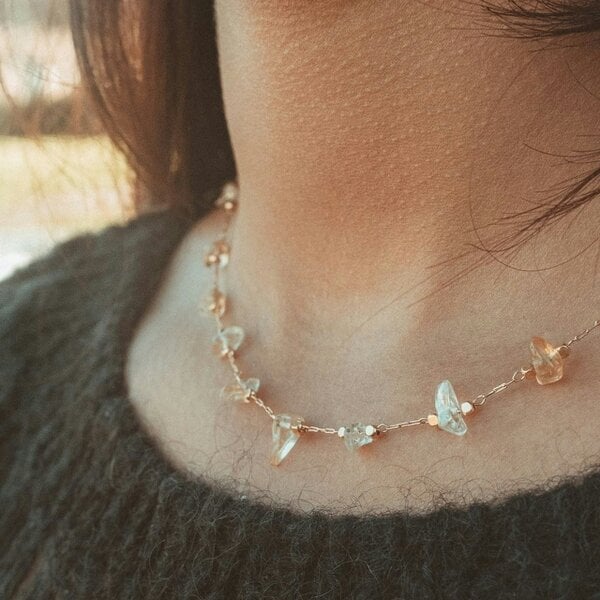 The Colourful Aura Gold Crystal Quartz Healing Dainty Colourful Citrine Choker Necklace - White - White