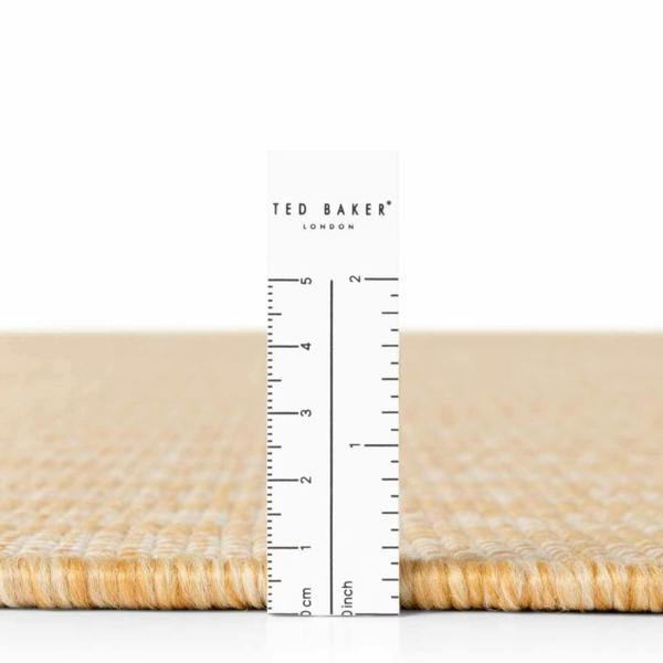 Beige carpet sample with a ruler for scale and 'Ted Baker' branding.