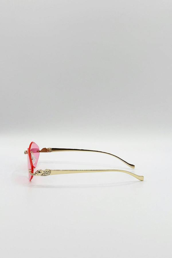 SVNX Rimless Oval Geo Metal Sunglasses in Pink