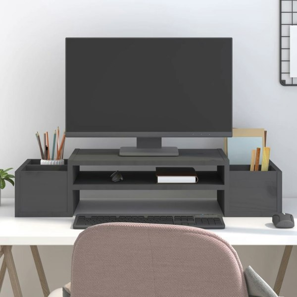 Berkfield Monitor Stand Grey 70x27.5x15 cm Solid Wood Pine