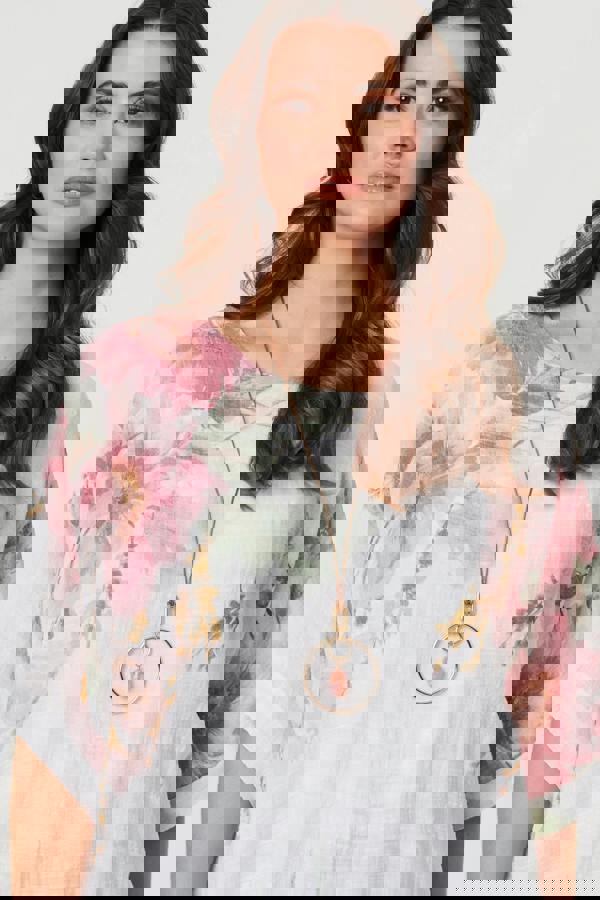 White | Floral 3/4 Sleeve Layered Tunic Blouse