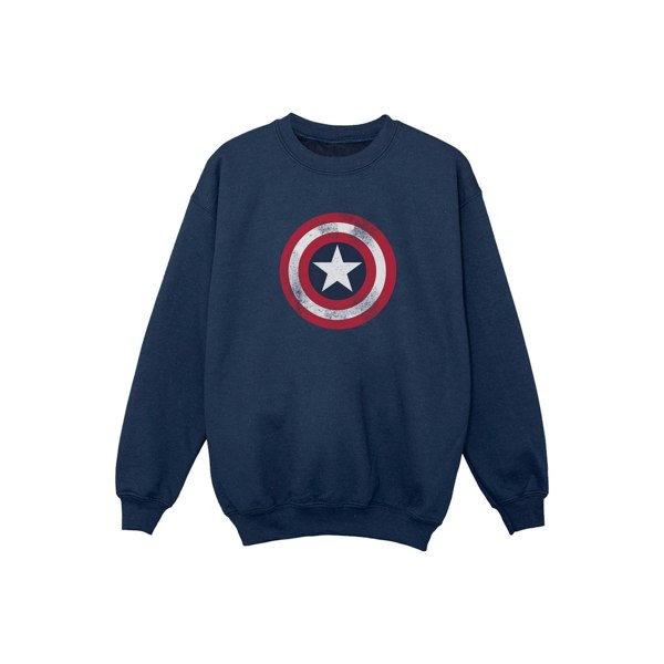 Marvel Boys Captain America Distressed Shield Sweatshirt - Navy Blue