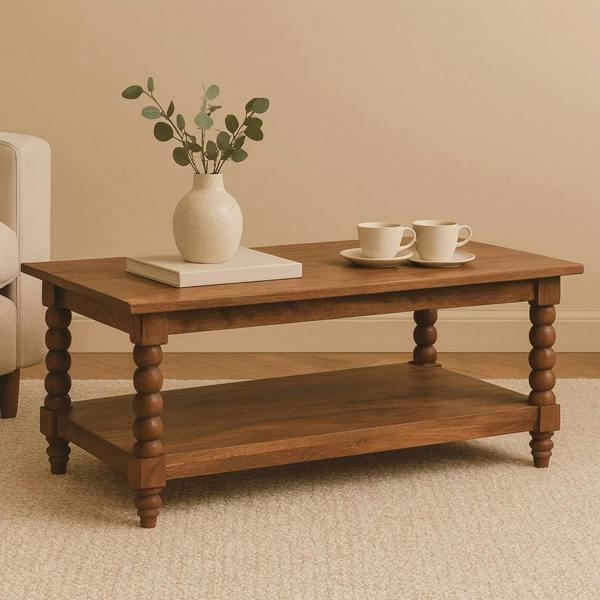 Artisan Furniture Solid Wood Spindle Coffee Table, 1 Open Slot, Brown