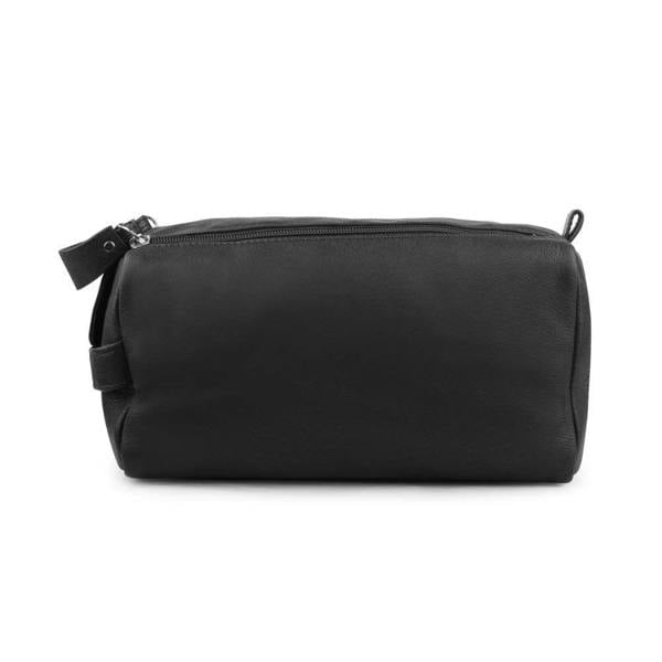 Back view of Black leather wash bag