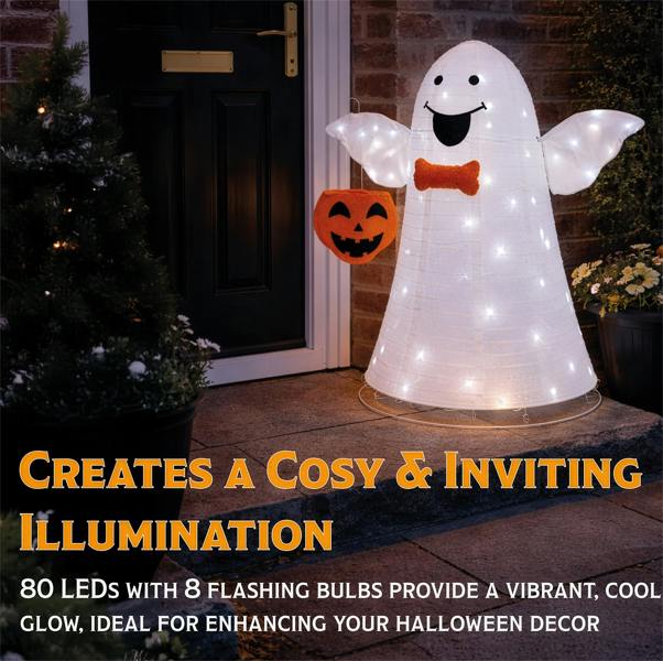 Fxlab White LED Foldable Ghost Outdoor Halloween Decoration