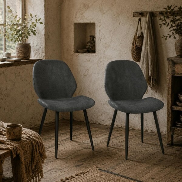 Wyld Haus Lelori Velvet Grey Dining Chairs Set Of 2 With Metal Legs