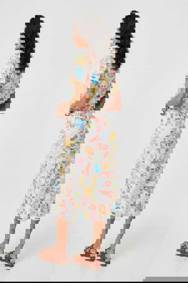 White | Abstract Tie Waist Midi Shirt Dress
