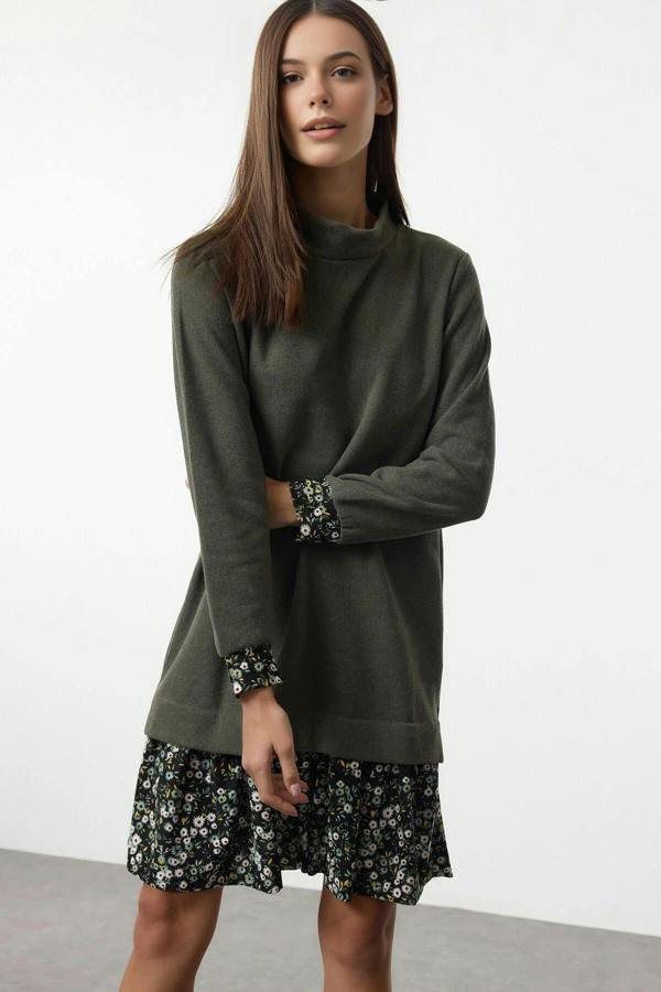WOVCOR Mini Selanik Stand Collar Knit Dress