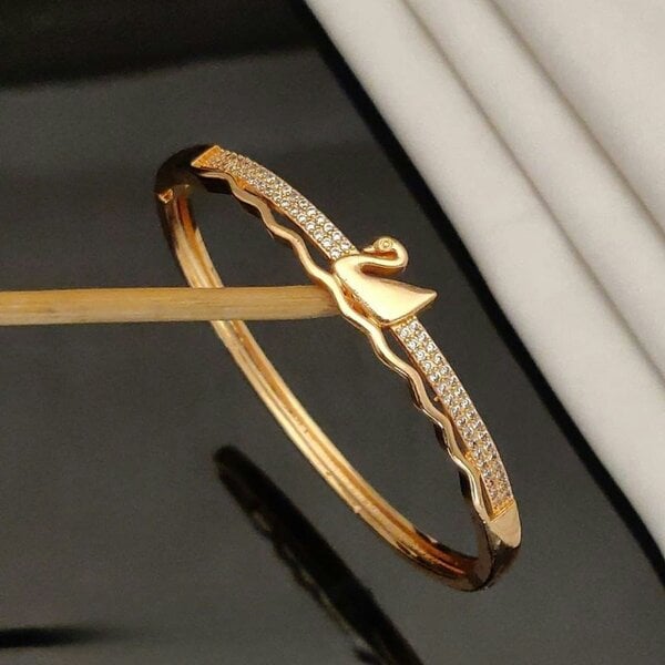 The Colourful Aura Brass Swan Zircon Lightweight Ethnic Stacking Wedding Cuff Bangle
