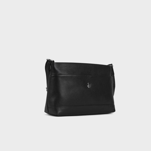 Assots London 'SANDRA' Black Soft Nappa Full Grain Real Leather Crossbody Bag