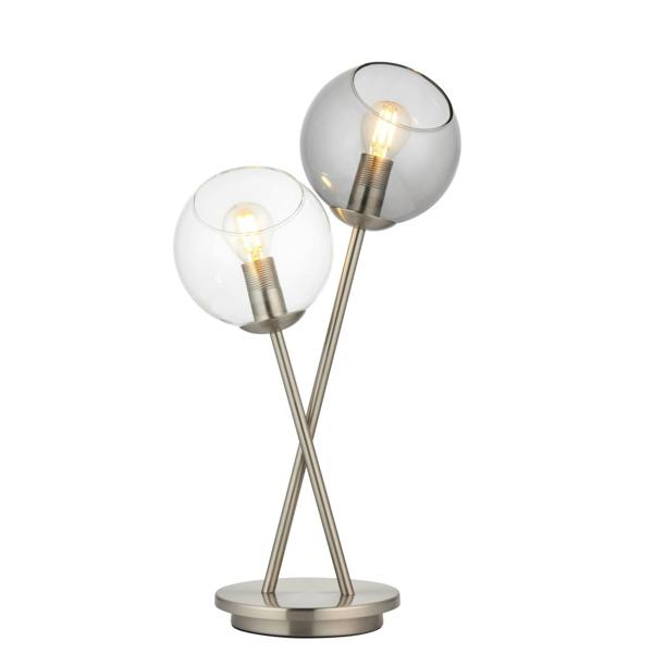 Branco 2 Light Chrome & Smoked Glass Table Lamp