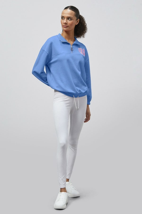 ENORSIA Half Zip High Neck Embroidery Sweatshirt