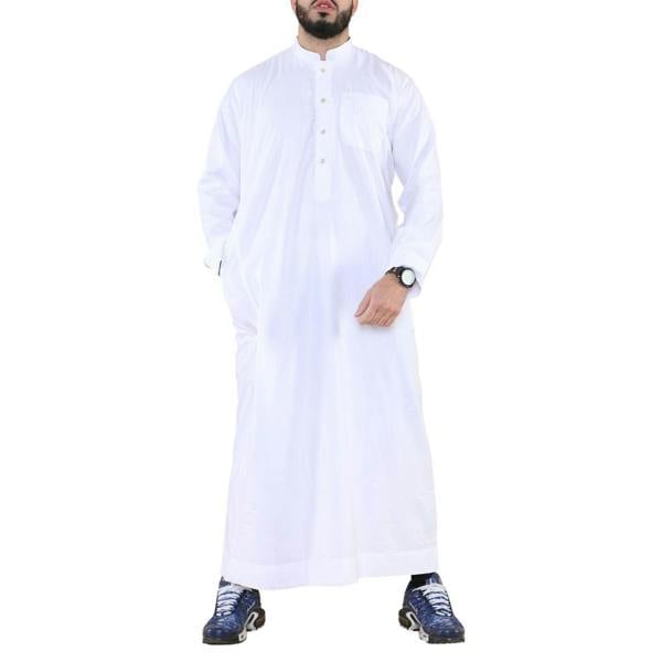 Infinity Leather Mens Thobe Jubba Saudi Islamic Arabic Eid Cotton Kaftan Jubbah Umrah Robe