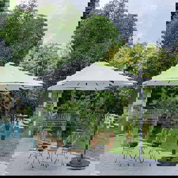 300cm Wide Garden Parasol Outdoor Hanging UV Resistant and Waterproof Umbrella for Patio Parasols Living and Home Parasol + Cross Base + Round Water Tank Light Grey
