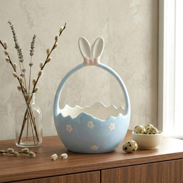 Garden Greatness Easter Blue Basket Bunny Ears Ornament
