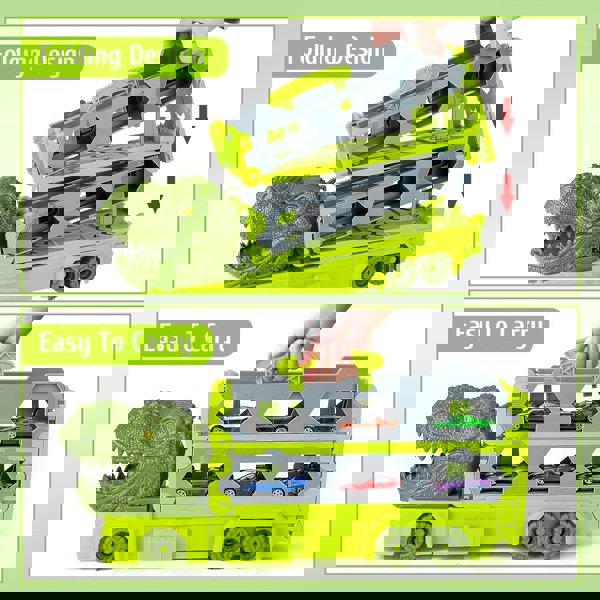 deAO Toys Portable Dinosaur Race Track Truck Toy Car