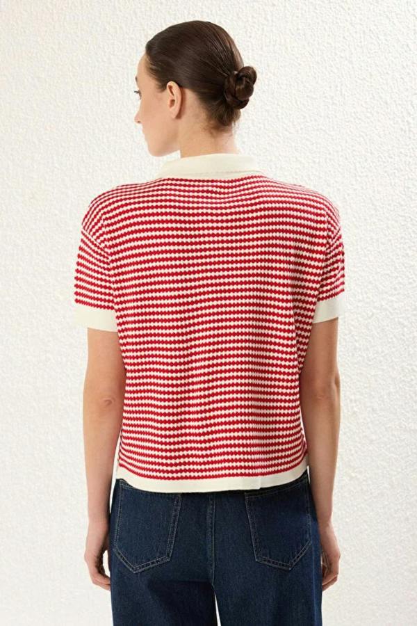Hoxton Gal Striped Polo Neck Knit Mid-Length Blouse
