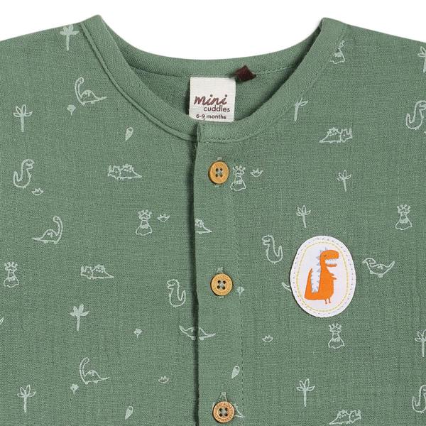 Mini Cuddles Baby Boys Dino Printed Romper, Green