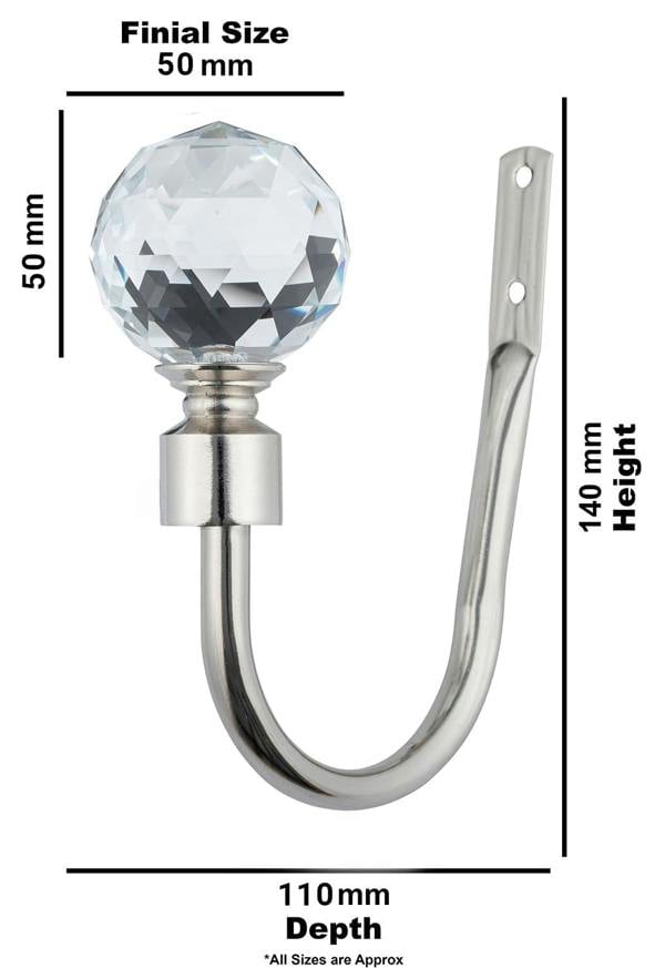A.Unique Home Pair of Gem Crystal Metal Holdbacks (Pair of Holdbacks) - Brushed Steel