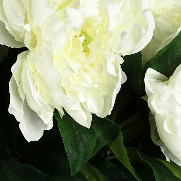 Leaf Pack of 6 x 80cm Artificial White Peony Stem