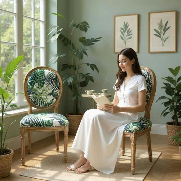 97CM PALM LEAF FABRIC LOUIS CHAIR