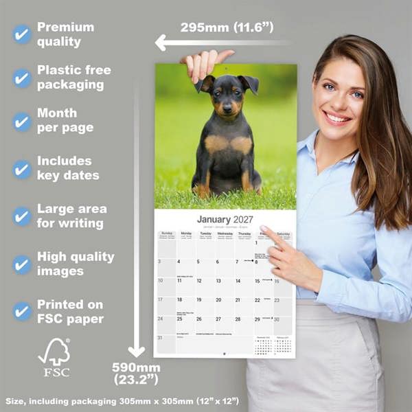 Miniature Pinscher Calendar 2027, Wall Calendars, Month To View, Dogs, Gift