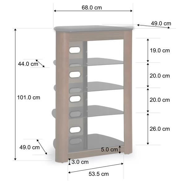 Homeology ZINNIA 5-Tier Walnut Fascia with Black Glass Shelves Entertainment Media Audio Rack