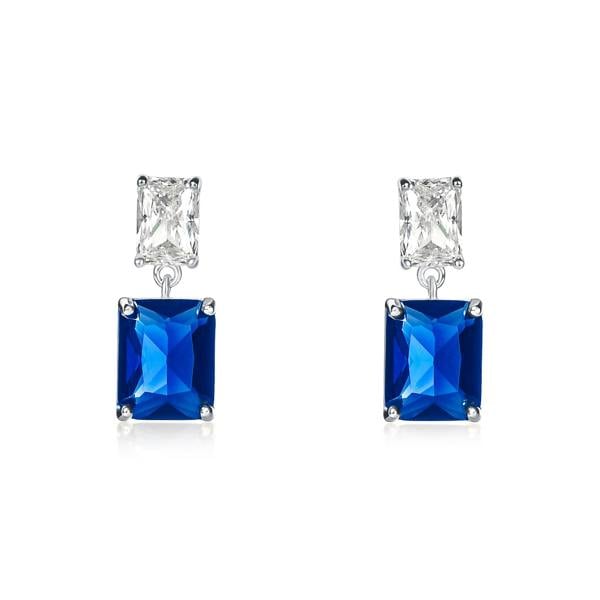 namana Blue 925 Sterling Silver Double Rectangle Cubic Zirconia Dangle Earrings