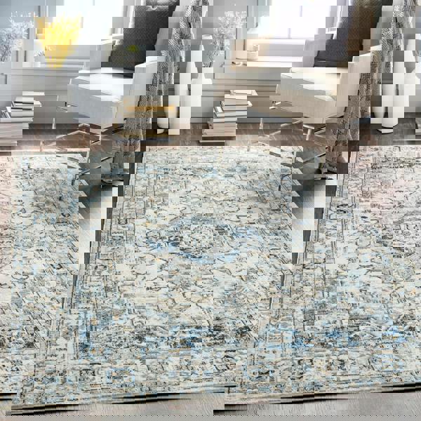 Livabliss Jolie-Vintage Grey Blue Brown Black Traditional Boho Rug