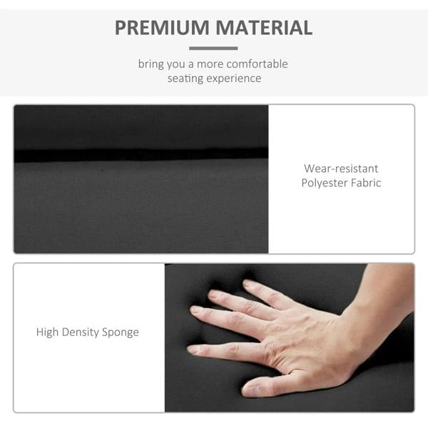 Black cushion upholstery with high-density foam, soft fabric cover and smooth stitching