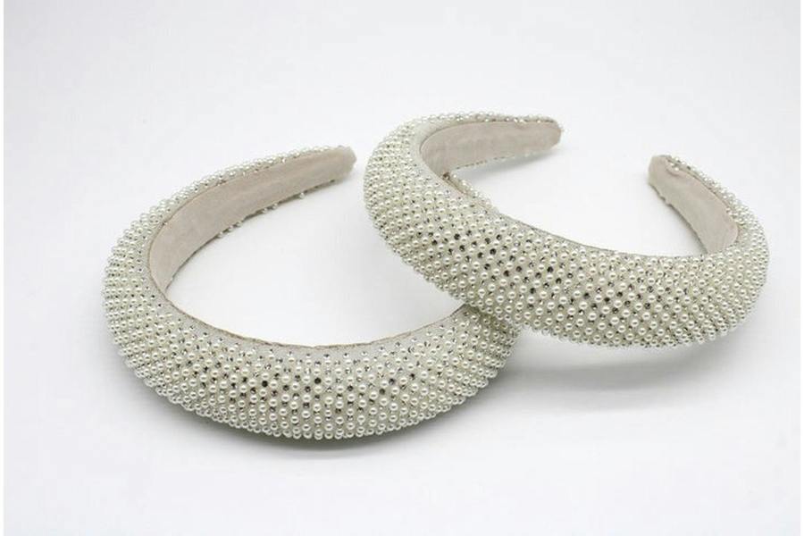 Ivory Pearls and Rhinestone Headband - svnx