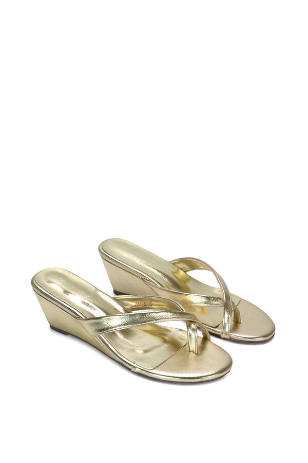 XY LONDON Mid Wedge Heel Sandal Mules With Toe Post