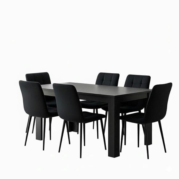 Kosy Koala Dark Grey Dining Table Set with 6 Black Tufted Velvet Chairs Dining Room Furniture