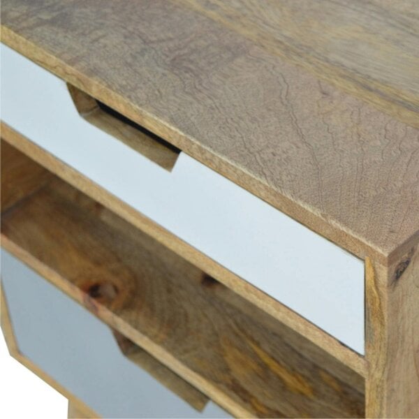 Wyld Haus Pranburi Grey and White Mango Wood Bedside Table 2 Drawers and Open Shelf