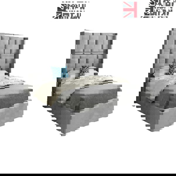 Casa Magna Quanta Straight Winged Upholstered Soft Velvet Bed Frame - Grey