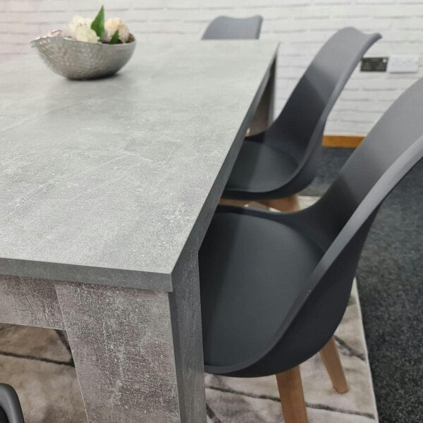 Kosy Koala Stone Grey Effect Wood Dining Table Set with Bench and 4 Grey Plastic Chairs ? Modern Dining Room Furniture