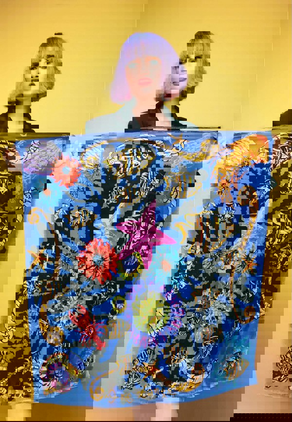 Emre Tamer-London Silk Scarf Hand Painted Underwater Sustainable Print